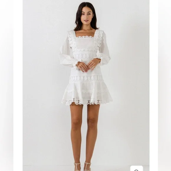 Endless Rose | Dresses | Nwt Endless Rose Lace Trim Long Sleeve Cotton  Linen Dress | Poshmark